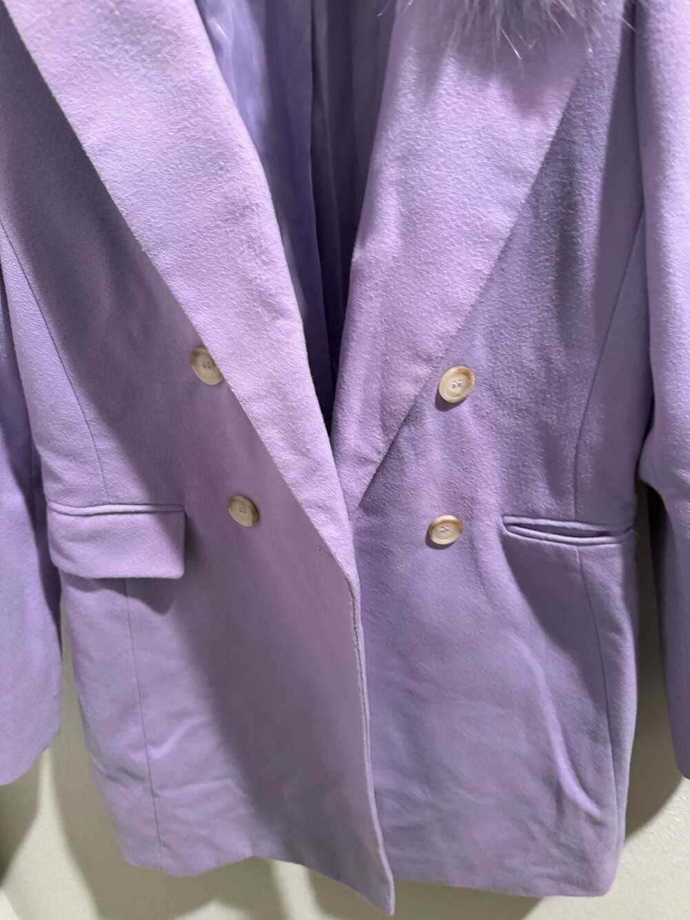 Topshop Double Breasted Faux Fur Collar Coat Lilac US 6 - Picture 2 of 7